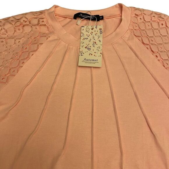 Automet Soft Pink Short Lace‎ Sleeves Top Size M nwt - Picture 2 of 12